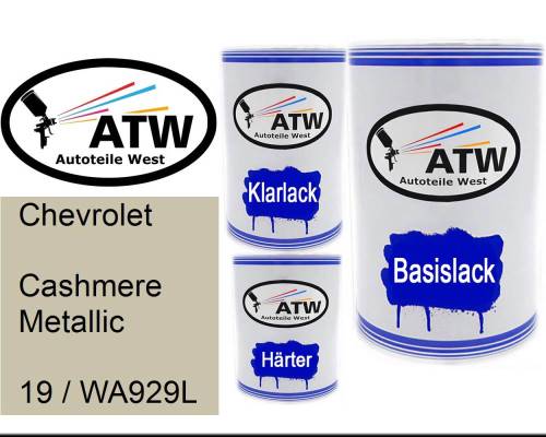 Chevrolet, Cashmere Metallic, 19 / WA929L: 500ml Lackdose + 500ml Klarlack + 250ml Härter - Set, von ATW Autoteile West.